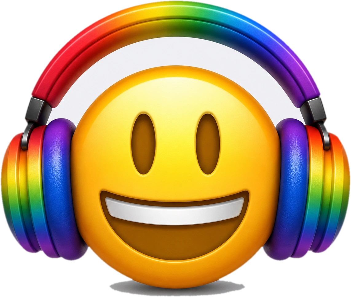 Rainbow-headphones Listen Now mascot